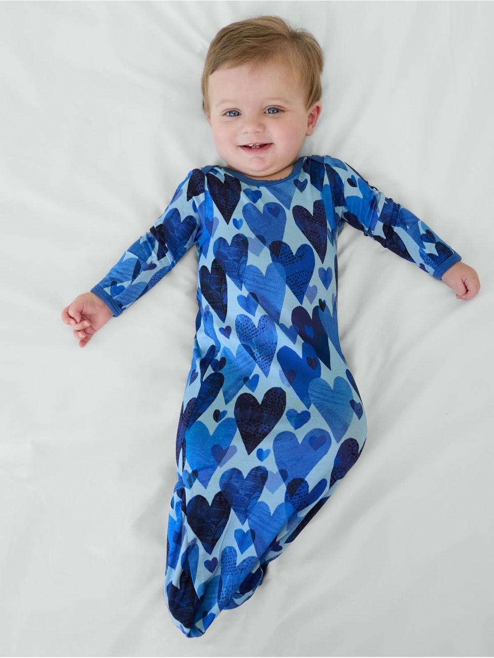 Little Sleepies Blue/Purple Watercolor Hearts Bamboo Infant Gown - Newborn